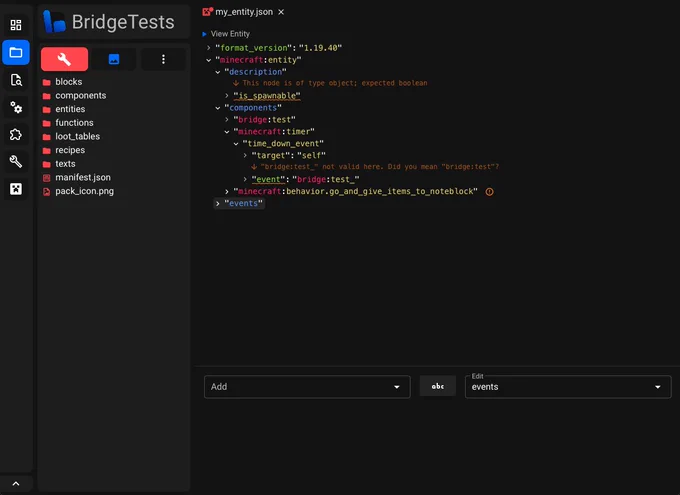 Showcase of validation within bridge.'s tree editor