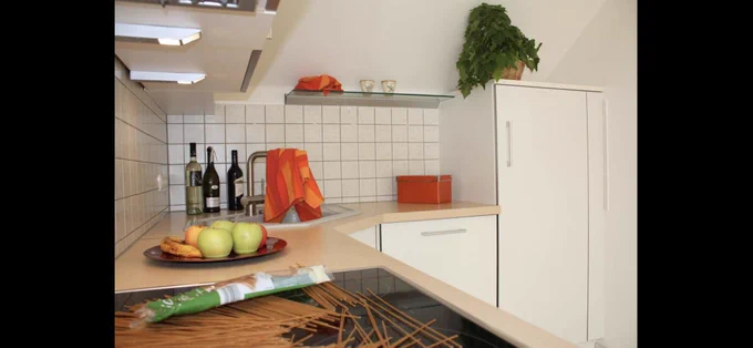 Kitchen, and there’s just pasta all over stove top…