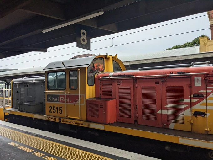 KiwiRail engine ("Remote Control") at Wellington Station.