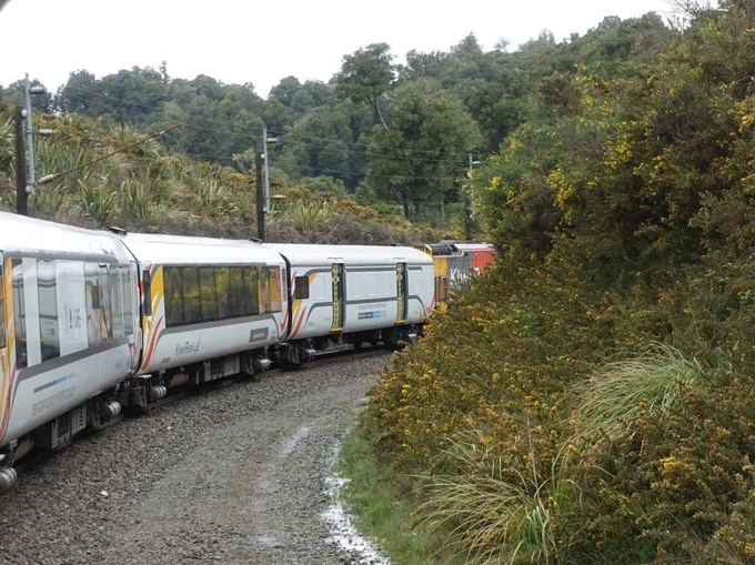 The Northern Explorer train rounds a corner.