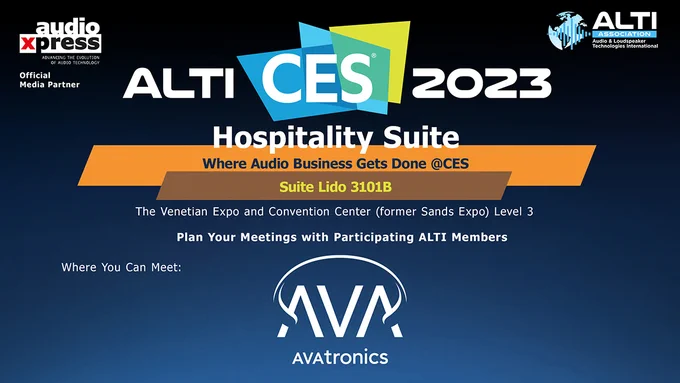 High-performance, wideband, smart Digital Active Noise Cancellation (ANC) Technology by AVAtronics. Discover a unique AI adaptation to ANC technology at CES2023

Visit the ALTI@CES2023 Hospitality Suite. Where Audio Business Gets Done @CESTech
Lido 3101B, Level 3 of The Venetian Expo and Convention Center (formerly Sands Expo)
https://altiassoc.org/alti-ces-hospitality-suite-registration/

#Transparency #ActiveNoiseCancelling #TWSEarbuds
#ALTIatCES2023
#AltiAssociation
#AudioIndustry
#SoundBusiness
#Audioproductdevelopment
#CES2023
#Tech
#Innovation