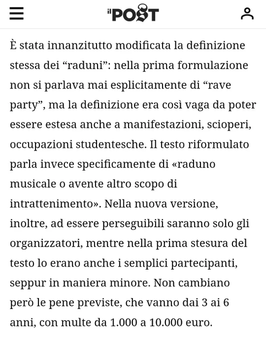 Estratto da: https://www.ilpost.it/2022/12/29/decreto-raduni-pericolosi-rave/