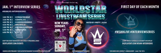 WorldStar HipHop Livestream Interview Series January 1, 2023 Event Promotion Flyer on Display.