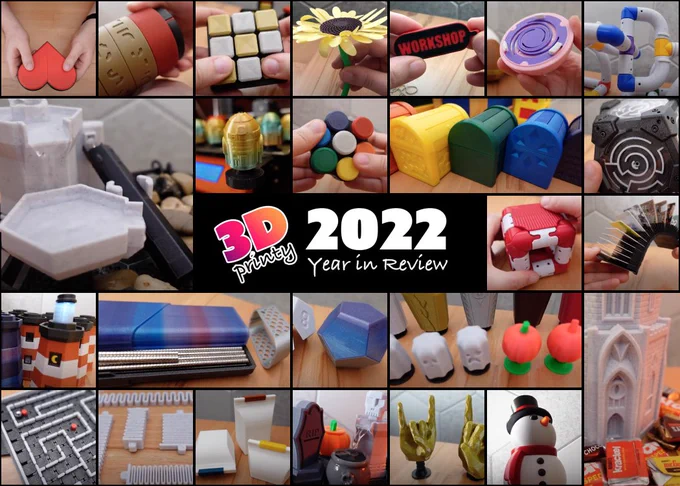 Collage of 25 3D printing project by 3D Printy. 

Text: 3D Printy 2022 Year in Review