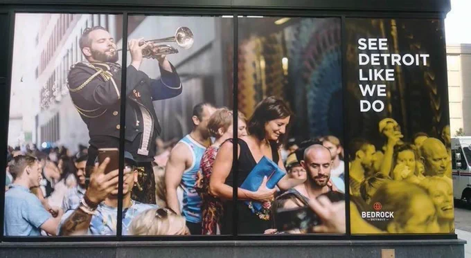 Billboard labeled "See Detroit like we do" By Bedrock.