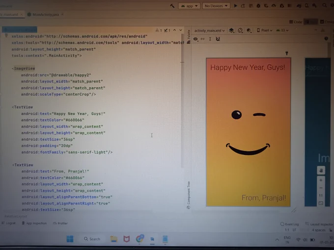 At the top, use imageView then TextView else ImageView will overlap TextView 
