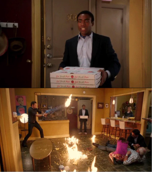 Pizza room fire meme
