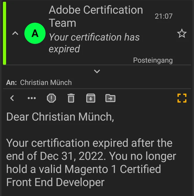 Certificate expired mail