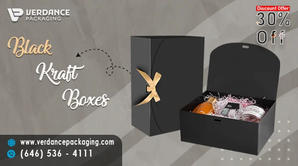 Get a 30% DIscount on custom Blacl Kraft boxes offered By Verdance Packaging