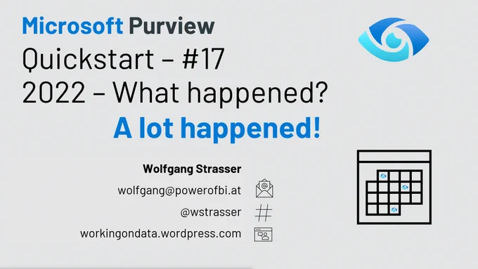 Title slide for the Microsoft Purview 2022 recap. What happened in the data catalog / data governance area