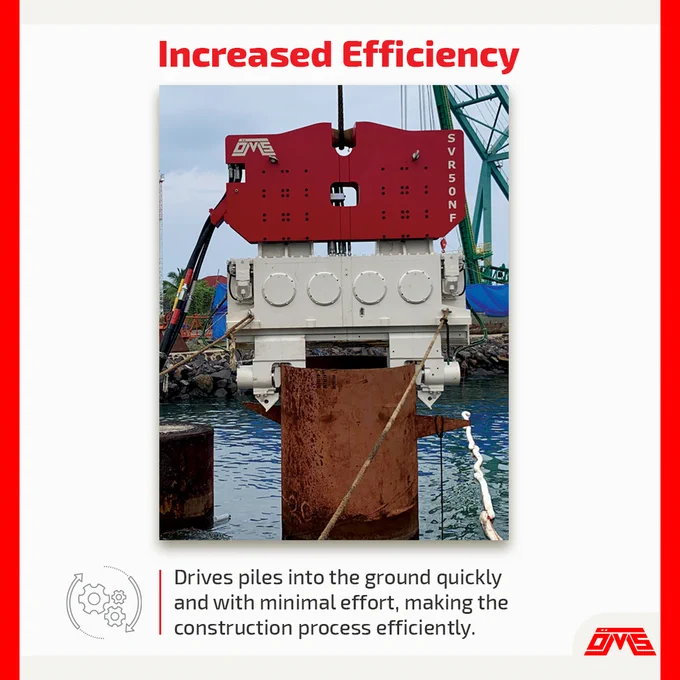Increased Efficiency: Vibro hammers are able to drive piles into the ground quickly and with minimal effort, making the construction process more efficient.