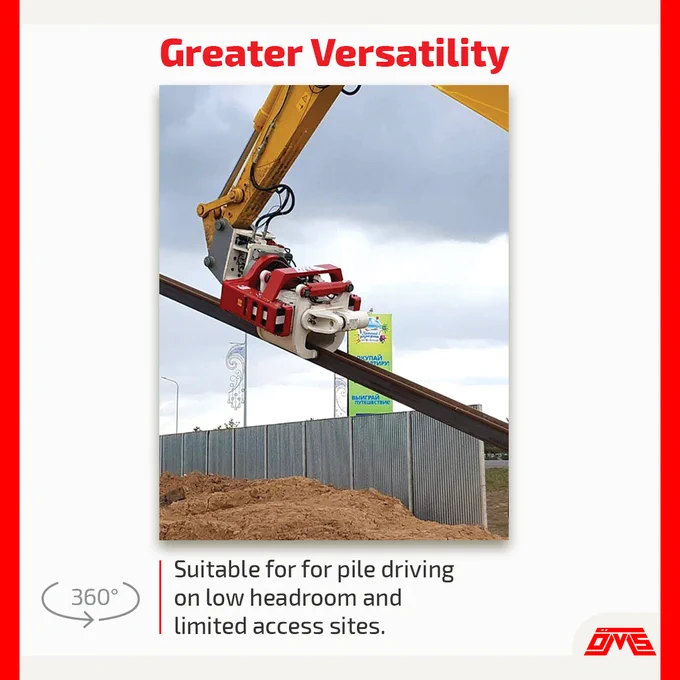 Greater Versatility: Suitable for pile driving on low headroom and limited access sites.
Time and Cost Savings: The use of a vibro hammer can result in cost savings due to its increased efficiency and the ability to work in a wider range of soil and foundation conditions.