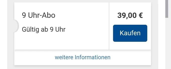 Kachel zum Kauf eines 9 Uhr Abo für 39 EUR 