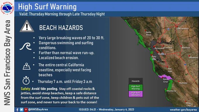 High surf warning issued for Thursday for the Central California coast