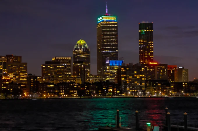 Prudential Center in Boston lit up in Blue and Green for New England Donor Services