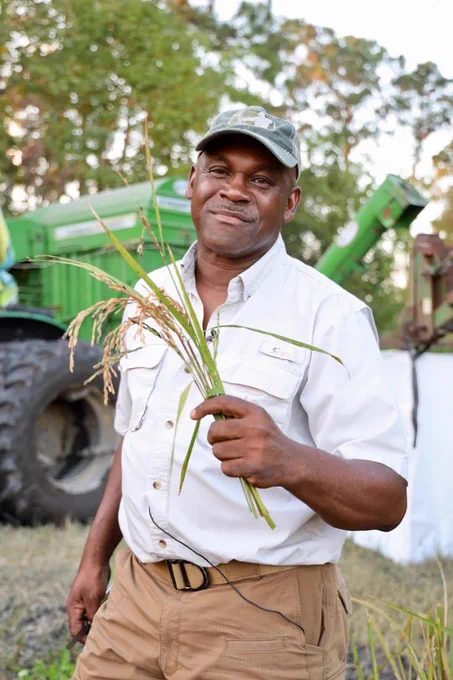 Farmer with Carolina Gold rice