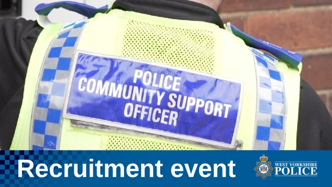 Image shows the back of a Police Community Support Officer (PCSO). The text underneath reads 'Recruitment event'. 