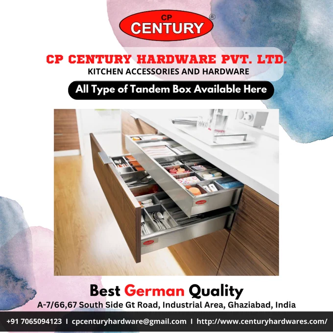 Experience the best of German quality variety of Tandem Boxes, all available here!
CP Century Hardware Pvt. Ltd. (Ghaziabad)
Contact Number: 7065094123
Toll Free Number: 1800120007007
#CPCentury #CPCenturyHardware #HardwareFittings #CenturyHardware #ArchitecturalHardware #ModularKitchenAccessories #KitchenAccessoriesManufacturer #KitchenHardware #KitchenFittings #KitchenTandemBoxManufacturer #TandemBox #DrawerSystems #KitchenTandemBox #SlimDrawerBoxManufacturer
