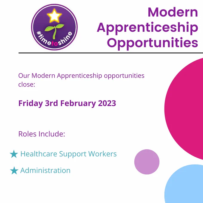 Our Modern Apprentice Opportunities close: Friday 3rd February.