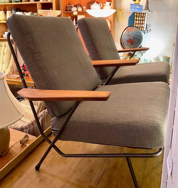 Vintage Gelderland Teak and Steel Easy Chairs by Koene Oberman with New Upholstery! Mid-Century Modern || $1499 pair || L 28” D 27” H 32”