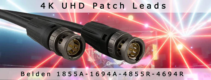 4K UHD patch leads. Belden Video cable and Neutrik rear twist BNC connectors.