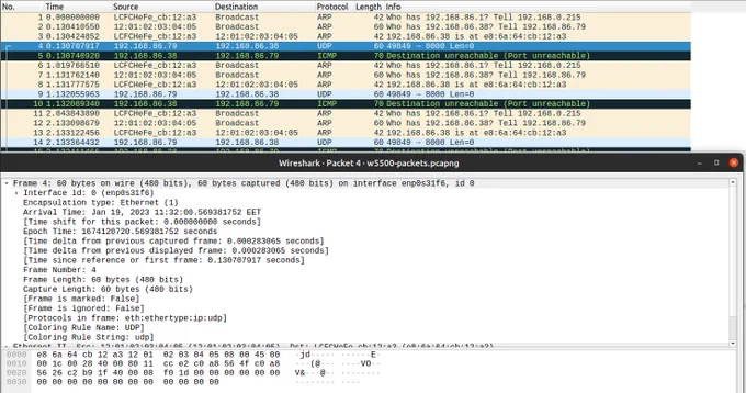 Wireshark bytes log