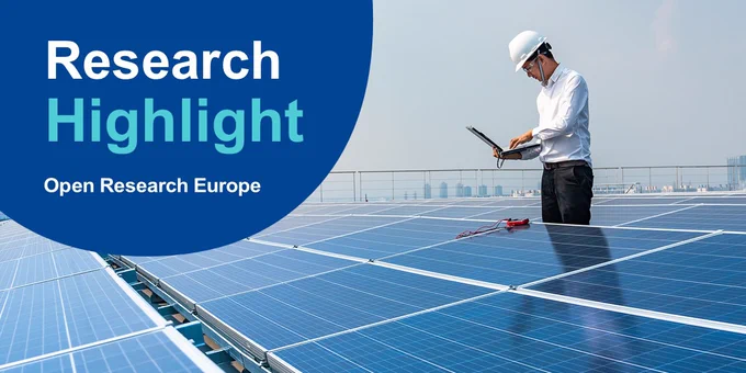 Image of a male engineer working on a solar panel with the words 'Research Highlight'