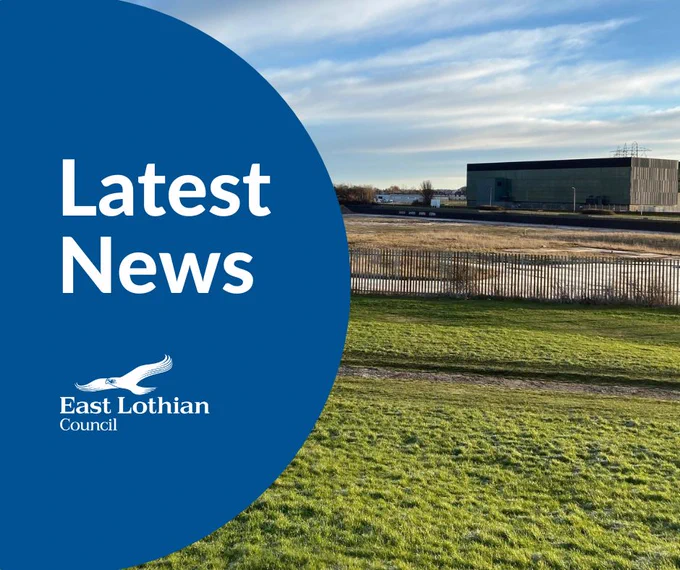 Image shows the former Cockenzie Power Station site. Text reads Latest News