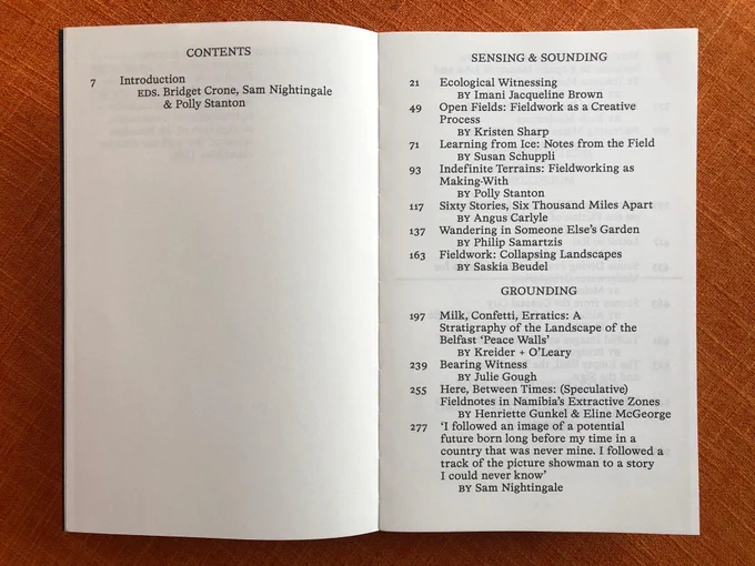 Contents page for Fieldwork for Future Ecologies 1