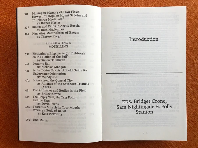 Contents page for Fieldwork for Future Ecologies - 2