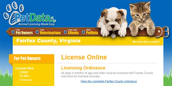 Screenshot of PetData website