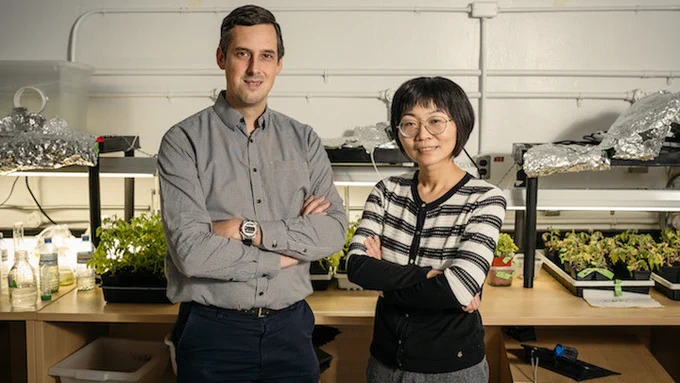 two people standing side by side in a lab.