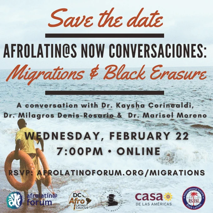 flyer for Migrayions and Black Erasure, image of a boy holding two life saving rings