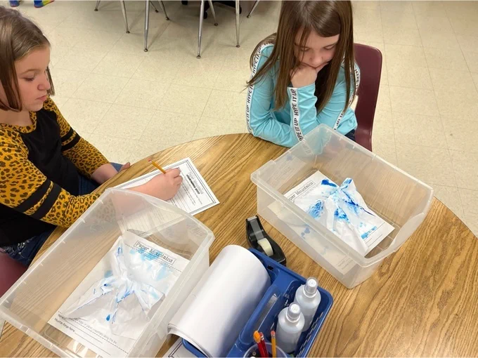 Completing the reflection sheet after studying their river pattern. 