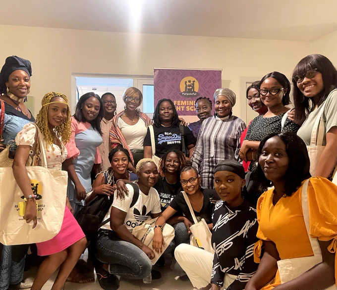 A group photo of the first cohort  of Feminist  Night School  attendees/students 