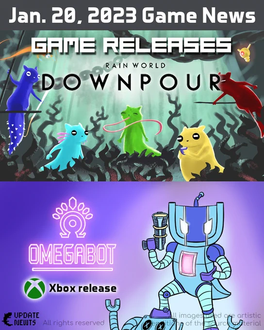 Videocult and Akupara Games releases action adventure game RAINWORLD DOWNPOUR.

A side scrolling robot shooter OMEGABOT by Simon Carny is now available on xbox.