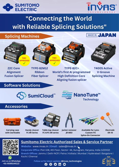 🌍𝗧𝗵𝗲 𝘄𝗼𝗿𝗹𝗱'𝘀 𝗺𝗼𝘀𝘁 𝗮𝗱𝘃𝗮𝗻𝗰𝗲𝗱 𝗳𝘂𝘀𝗶𝗼𝗻 𝘀𝗽𝗹𝗶𝗰𝗲𝗿 𝗼𝗳 𝗦𝘂𝗺𝗶𝘁𝗼𝗺𝗼 𝗘𝗹𝗲𝗰𝘁𝗿𝗶𝗰 𝗝𝗮𝗽𝗮𝗻. 😊👉𝗔𝘃𝗮𝗶𝗹𝗮𝗯𝗹𝗲 𝗮𝘁 𝘀𝗽𝗲𝗰𝗶𝗮𝗹 𝗽𝗿𝗶𝗰𝗶𝗻𝗴.
One of the first reasons customers select Sumitomo Electric Fusion Splicers is because they deliver the ultimate in high-spec performance. Sumitomo makes several user-friendly Splicer for FTTH use. INVAS Technologies are Splicing Machine Supplier With Standardized Range & Efficient Services. Water & Dust Proof, Shock-Resistant With Superior Performance & Reliability, Inquire Now!
𝗖𝗼𝗻𝘁𝗮𝗰𝘁 𝘂𝘀 𝗳𝗼𝗿 𝗺𝗼𝗿𝗲 𝗱𝗲𝘁𝗮𝗶𝗹𝘀 :-
𝑪𝒂𝒍𝒍 𝒐𝒓 𝑾𝒉𝒂𝒕𝒔𝑨𝒑𝒑: https://wa.me/c/919599144113
𝑬𝒎𝒂𝒊𝒍 𝒖𝒔 : sales@invas.in
𝑽𝒊𝒔𝒊𝒕 𝒐𝒖𝒓 𝒘𝒆𝒃𝒔𝒊𝒕𝒆 : www.invas.in
We are 𝒂𝒖𝒕𝒉𝒐𝒓𝒊𝒛𝒆𝒅 𝑺𝒂𝒍𝒆𝒔 & 𝑺𝒆𝒓𝒗𝒊𝒄𝒆 𝑷𝒂𝒓𝒕𝒏𝒆𝒓 of @sumitomoelectric