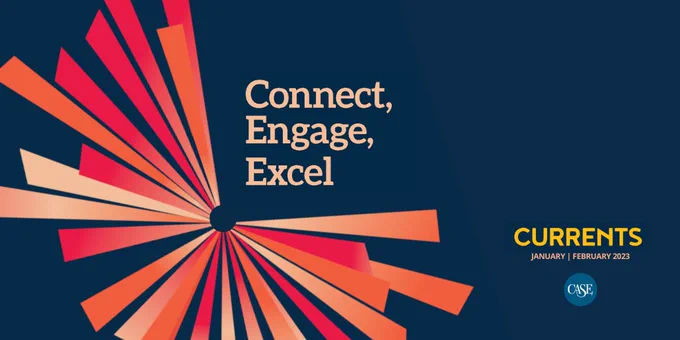 A red, orange, and pink sunburst, with the words: Connect, Engage, Excel. 
