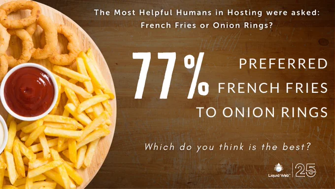 Plate with french fries, onion rings, ketchup, and ranch. Wood table background. The most helpful humans in hosting ask: french fries or onion rings? 77% preferred french fries to onion rings. Which do you think is the best?
