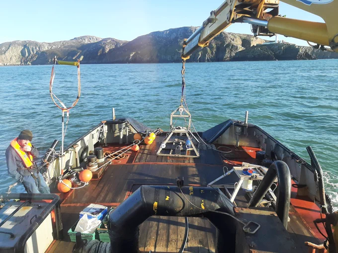 St David deploying sea bed mooring to the west of Holyhead