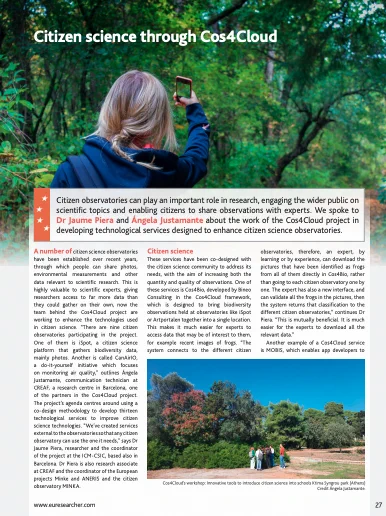 EU Research article. Piera, P., Justamante, A. (2022) 'Citizen science through Cos4Cloud.' EU Research, Winter 2022, vol. (33), pp. 27-29.