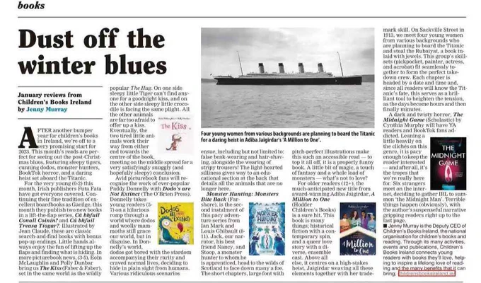 Clipping of article from Jenny Murray in the Irish Examiner, January 7th 2023. Title: Dust off the winter blues