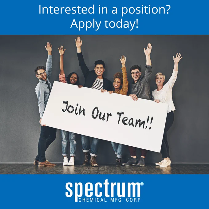 We're hiring! Apply today at Spectrumchemical.com/careers today!