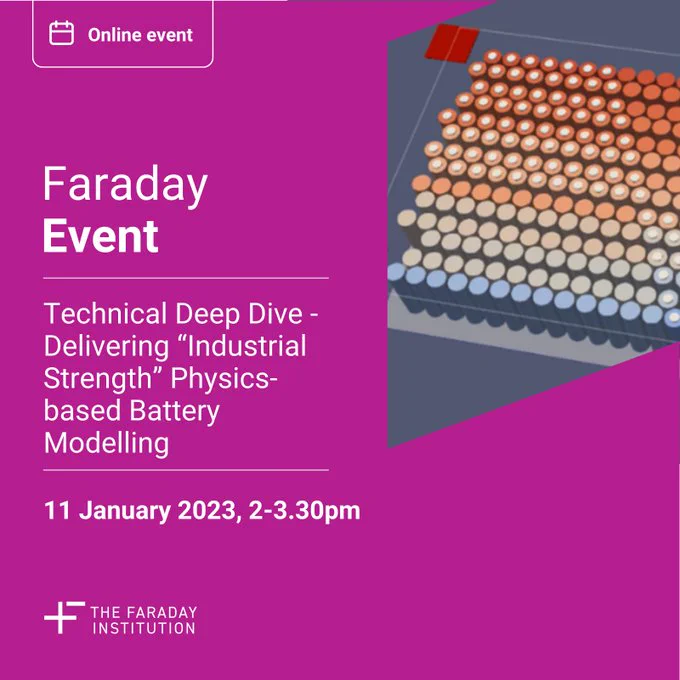 Online event. Faraday event. Technical deep dive - delivering "Industrial-strength" physics based battery modelling. 11 January 2023, 2-3.30pm. Image of thermal modelling of a Tesla battery pack using DandeLiion.