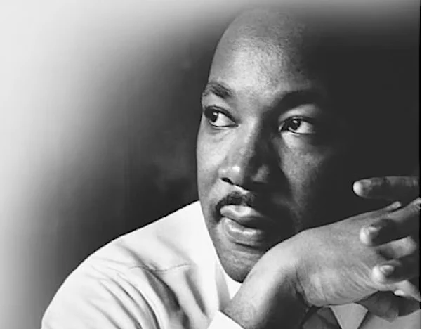 Black and White photo of MLK looking to the side, 