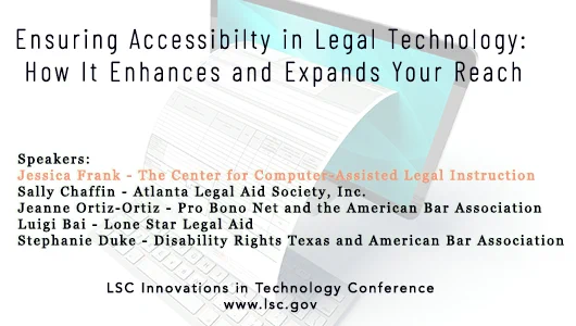 Panel Session featuring Jessica Frank from A2JAuthor for self litigants and access to justice.