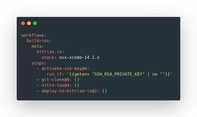 Example of a Bitrise configuration file using Nitro to build and app for iOS