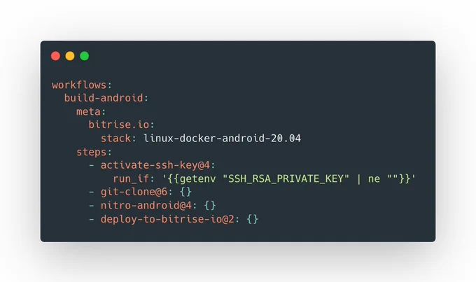 Example of a Bitrise configuration file using Nitro to build and app for Android