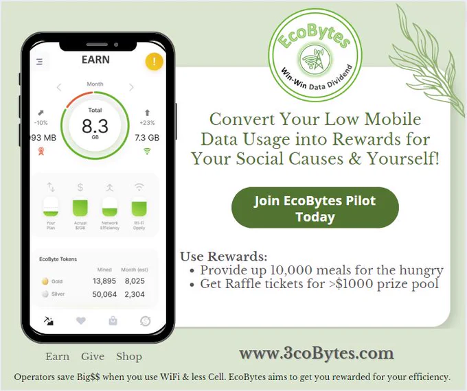 EcoBytes – Innovative Web3 Rewards Platform for Customer Engagement and Loyalty that rewards customers for their mobile data efficiency.