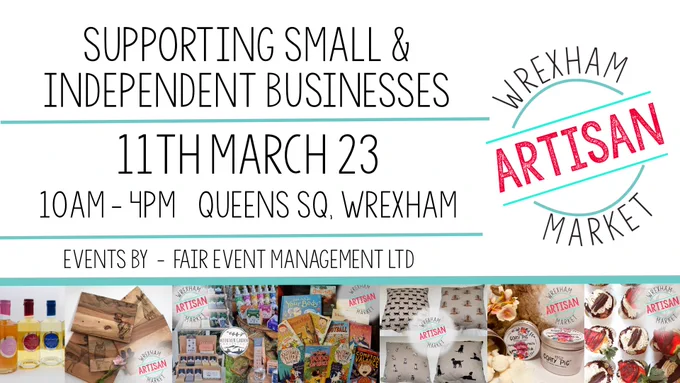 Wrexham Artisan Market returns to the city centre on the 11th of march 2023 with a range of independent traders, street food and producers. Trade applications are now open. Please email info@fairevent.co.uk for more information